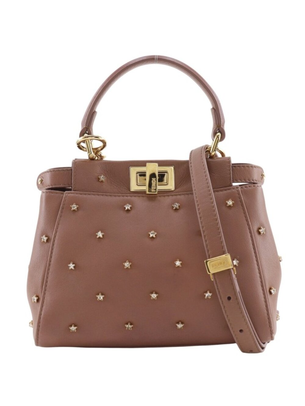 Fendi Peekaboo XS 2-Way Shoulder Star Studs Calfskin Pink Handbag